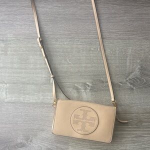 Tory Burch Beige Crossbody Wallet with Perforated Logo